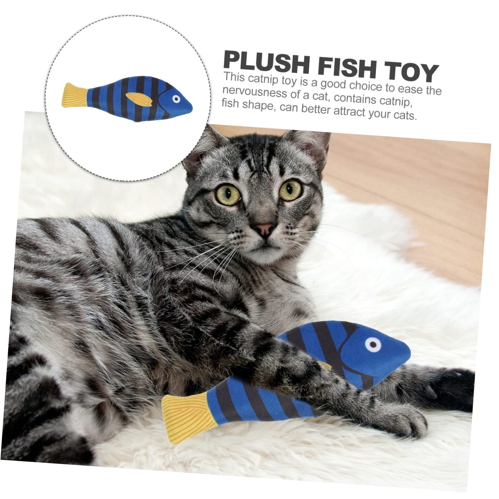 BESPORTBLE Jouet pour Chat à l'herbe à Chat Poisson en Peluche Bleu Tigre Jouet de Dentition Résistant et Divertissant