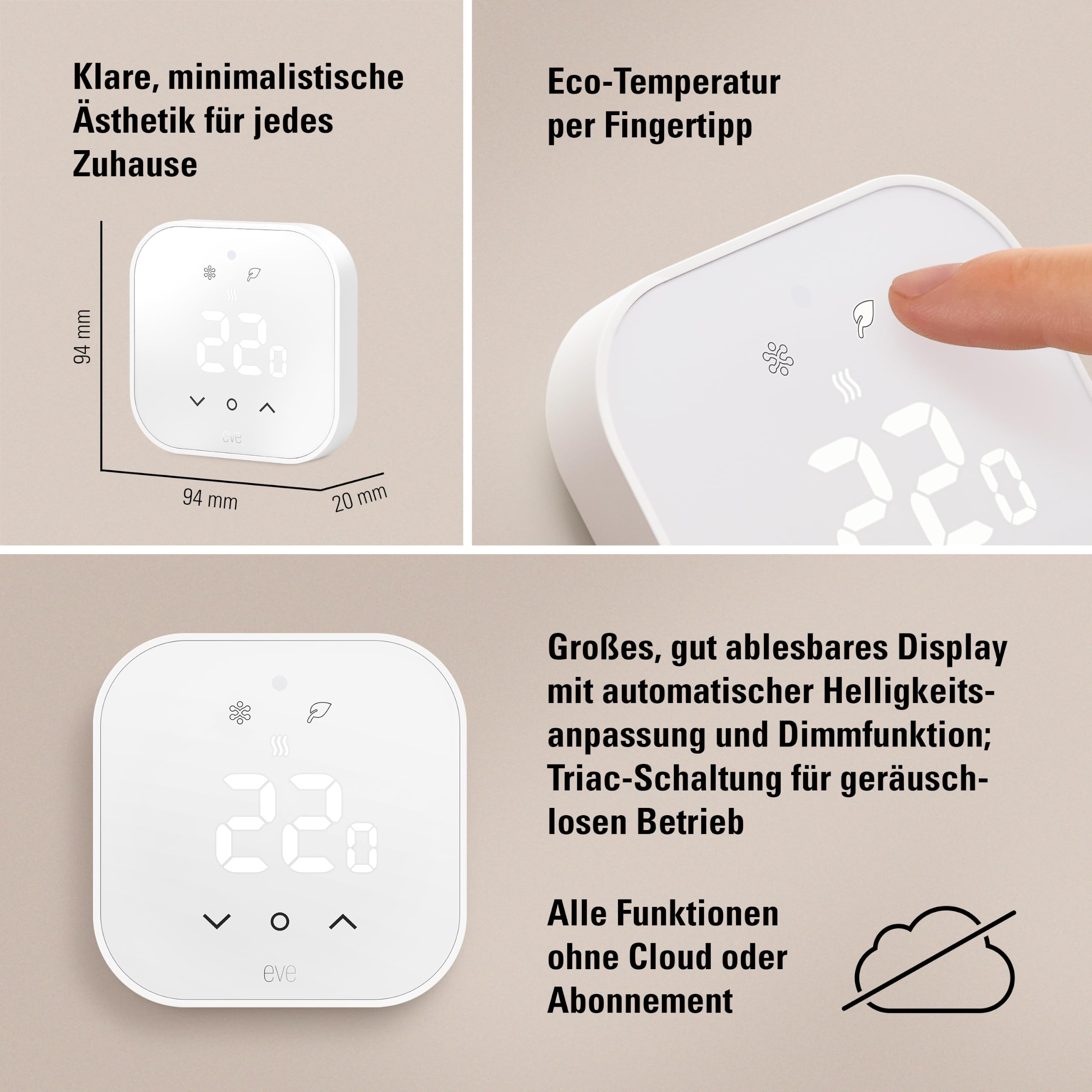 Eve Thermostat (Matter) - Smartes Thermostat für Fußbodenheizungen | Fußbodenheizungssteuerung für Alexa, Apple, Google, App- und Sprachsteuerung, präzise Einzelraumsteuerung, Triac-Schaltung