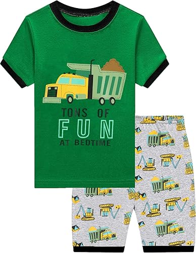 Little Hand Pijamas de dinosaurio para niños pequeños, pijamas de verano con diseño de camión monstruo para niños, conjuntos cortos de 2 a 7 años