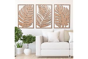 Leaves Wood Wall Art Panels Set of 3 Tropical Monstera Leaf Wall...