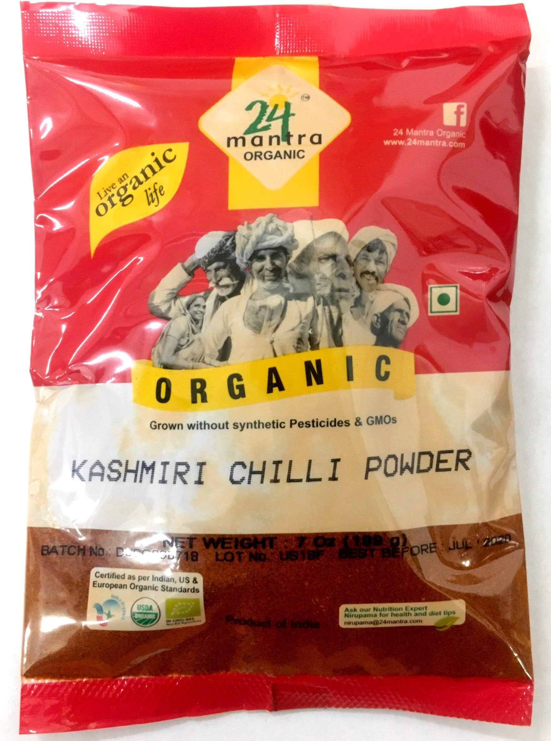 24 Mantara Organic Powder, Kashmiri Chilli, 7 Ounce