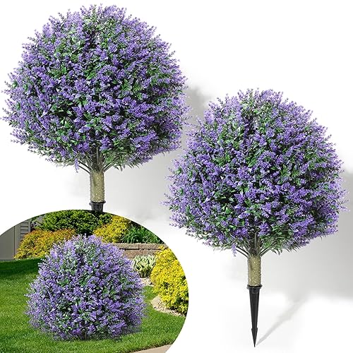 Lunmon 2 Pack 24" Artificial Topiary Ball Plants Trees with