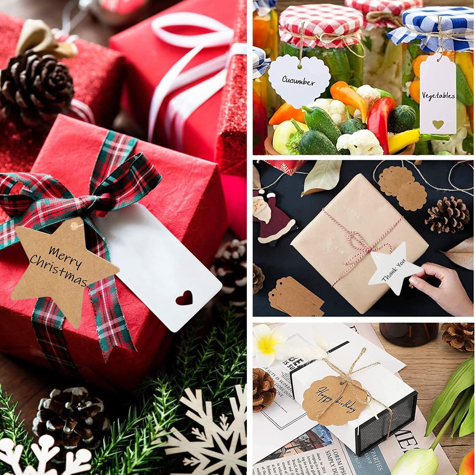 150 Etiquetas Kraft Navidad + Cuerda – Para Regalos, árbol, Manualidades, DIY