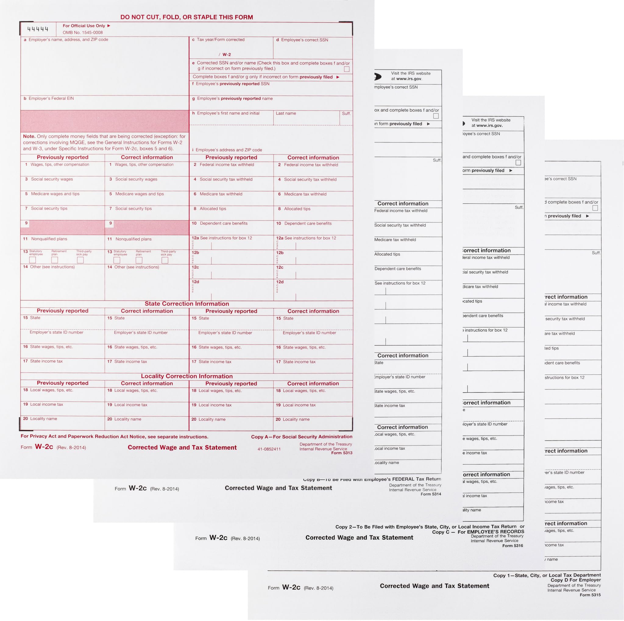 Snapklik.com : W-2C Tax Forms 4-Part Set