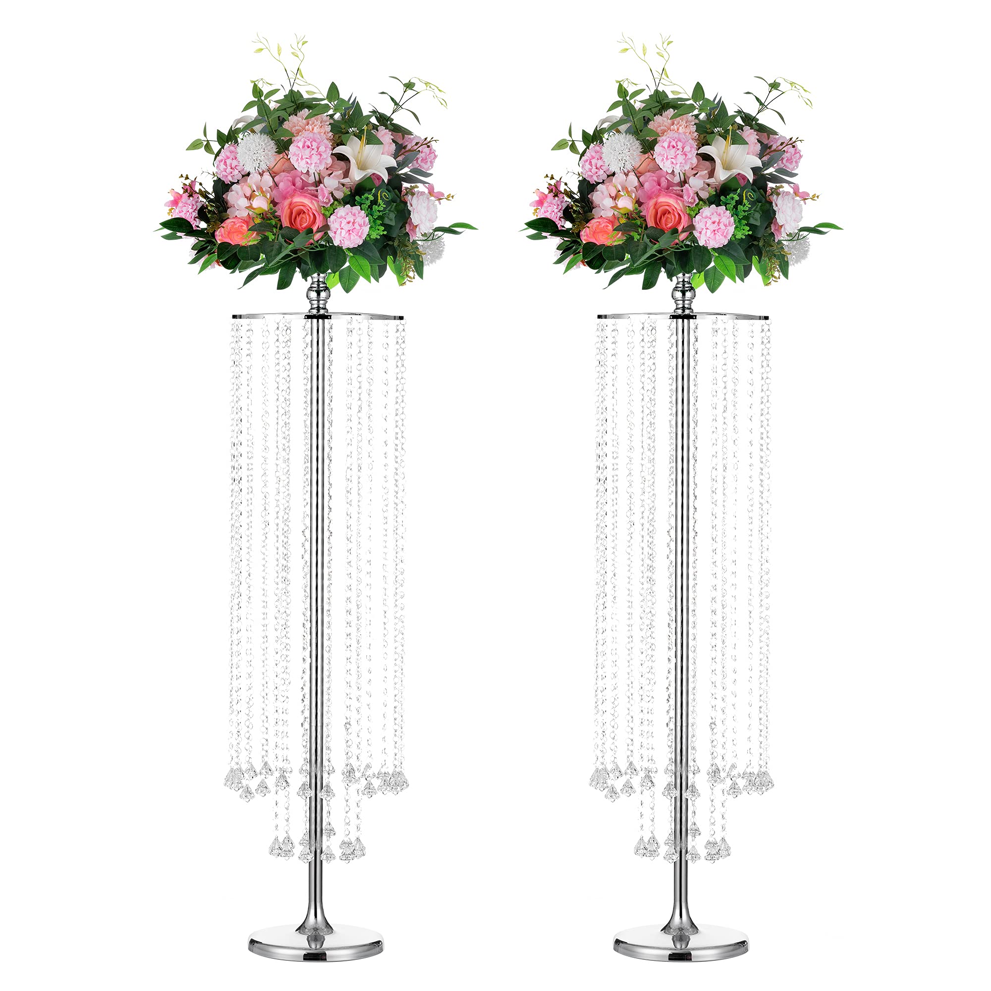 Buy 2 Pcs 47.2" Tall Large Silver Vases for Centerpieces Crystal Flower