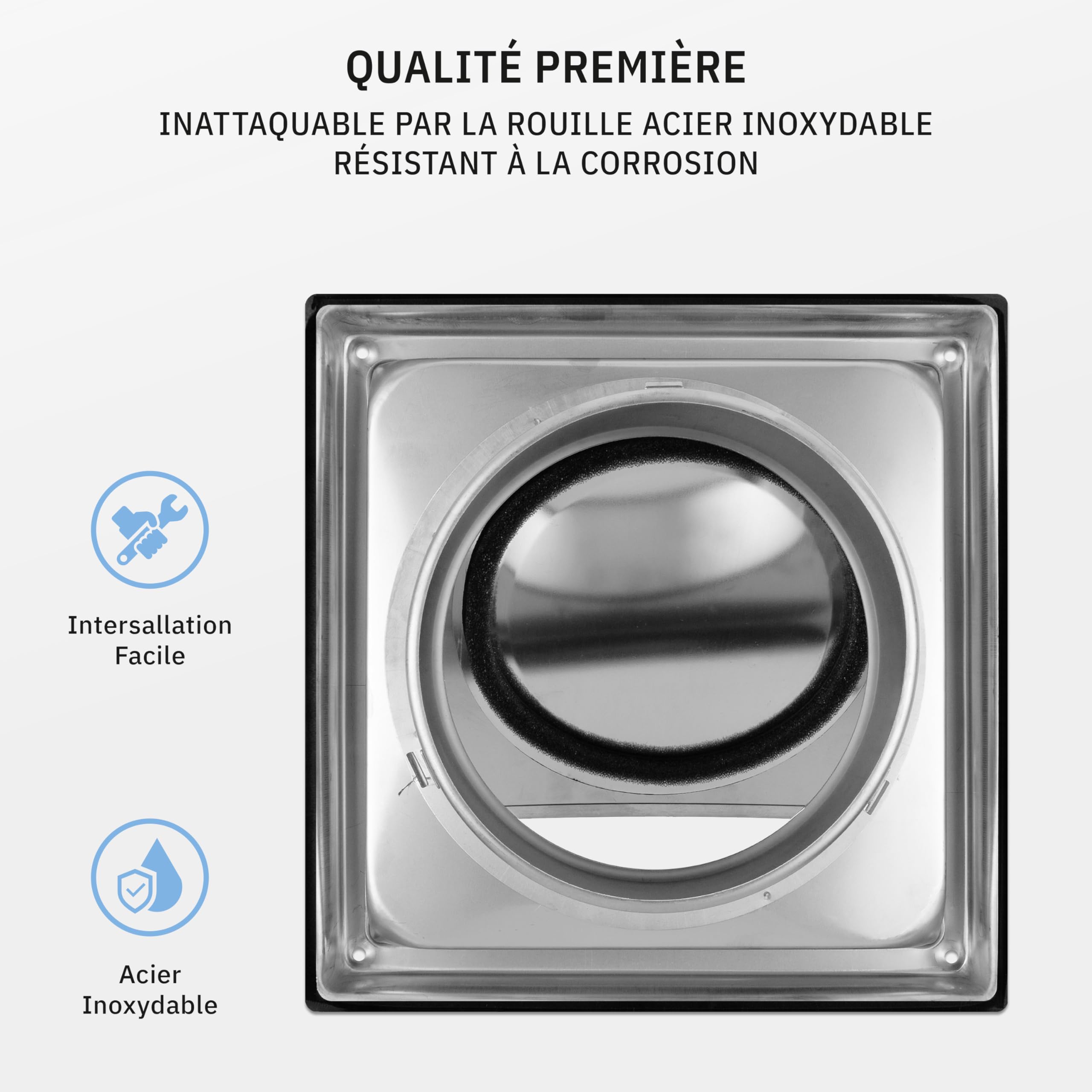 HWG Grille Ventilation 150mm, Grille Aeration Inox, Grille d'évacuation d'air, Clapet Anti-retour Intégré, Résistant aux Intempéries, Couverture de la Hotte d'aspiration Extérieure