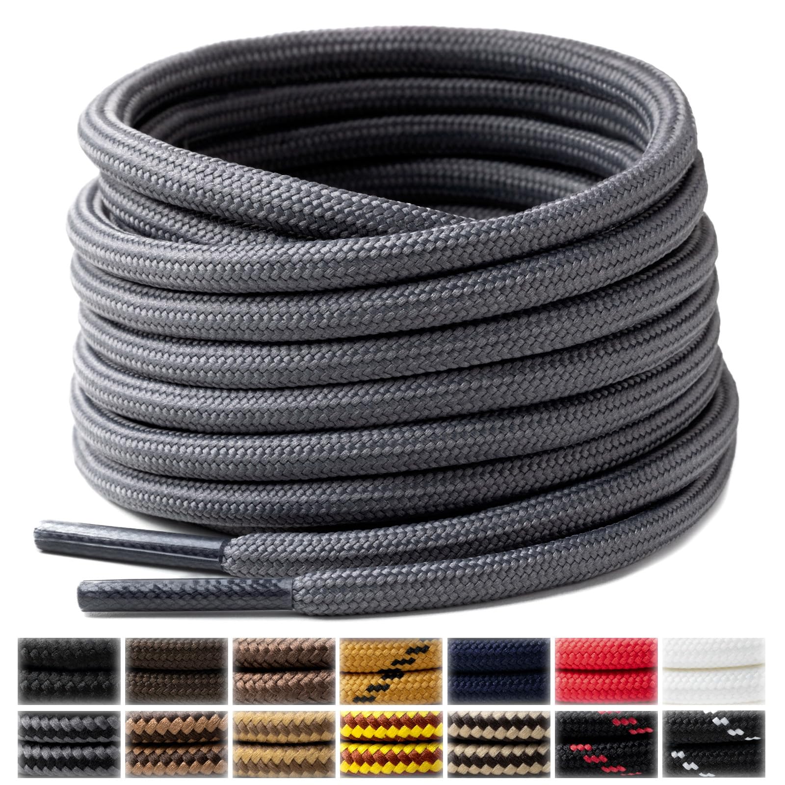 [Handshop] 2足分丸紐靴紐4mm 耐久性登山靴ハイキング(ダークグレー、160cm)