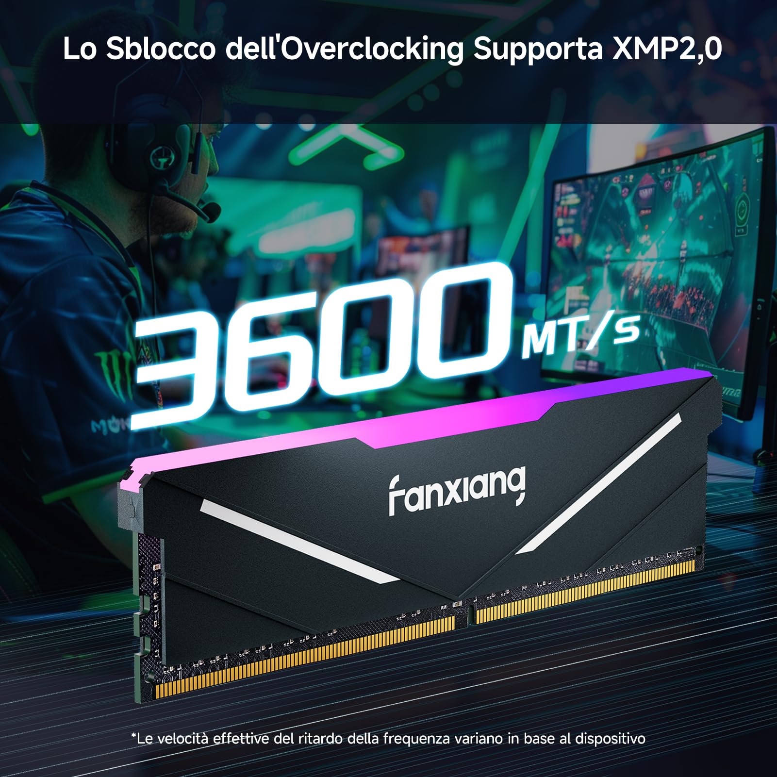 fanxiang RGB RAM DDR4 32 GB (2x16 GB) 3600 MHz CL18 V1.35, Memoria RAM Con Overclock Per Computer Da Gioco Desktop, Compatibile Con Intel XMP 2.0 E AMD