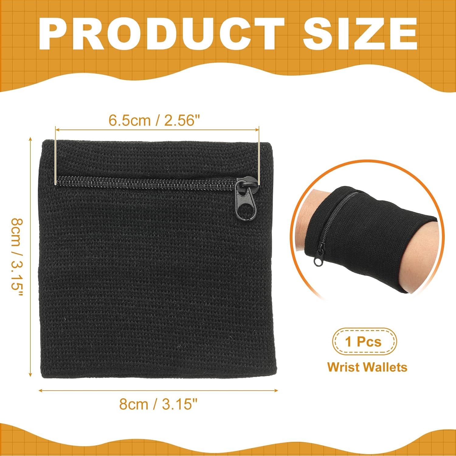 Wrist Wallet Wristband with Zipper, Cotton Wrist SweatBands Sports Absorb Sweat