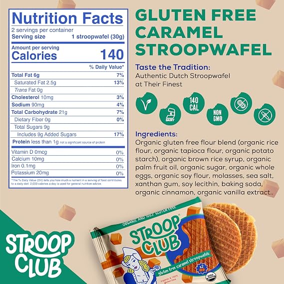 Stroop Club Traditional Caramel Gluten Free Stroopwafel 12X pack of 2 waffles (24 stroopwafels total)