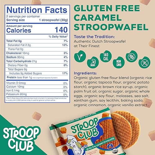 Miniatura 2 de Stroop Club Stroopwafels orgánicos de caramelo sin gluten, 12 unidades de 2 obleas (24 galletas de gofre)