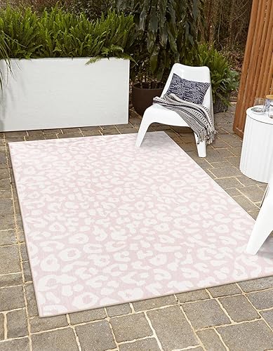 Unique Loom Outdoor Safari Collection - Alfombra rectangular de leopardo (2 pies 2 pulgadas x 3 pies 1 pulgada, rosa marfil  marfil)