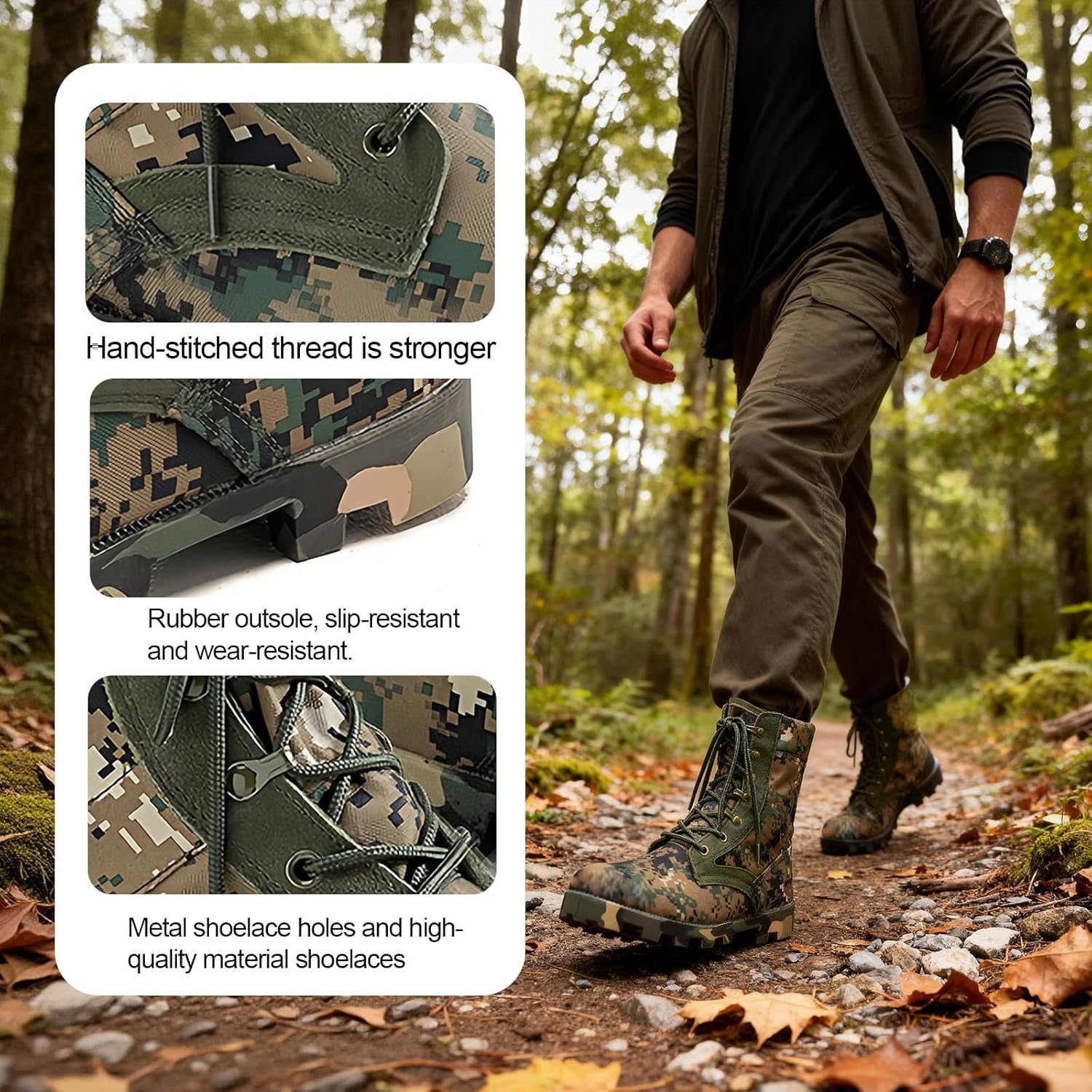 Men's Tactical Military Boots,Desert Jungle Combat Boots,Mid Calf Work Hiking Boots Lace-Up Design,Breathable For Spring Summer,US Standard Size,For Outdoor Trails,Work Sites, Training & Festival Activities