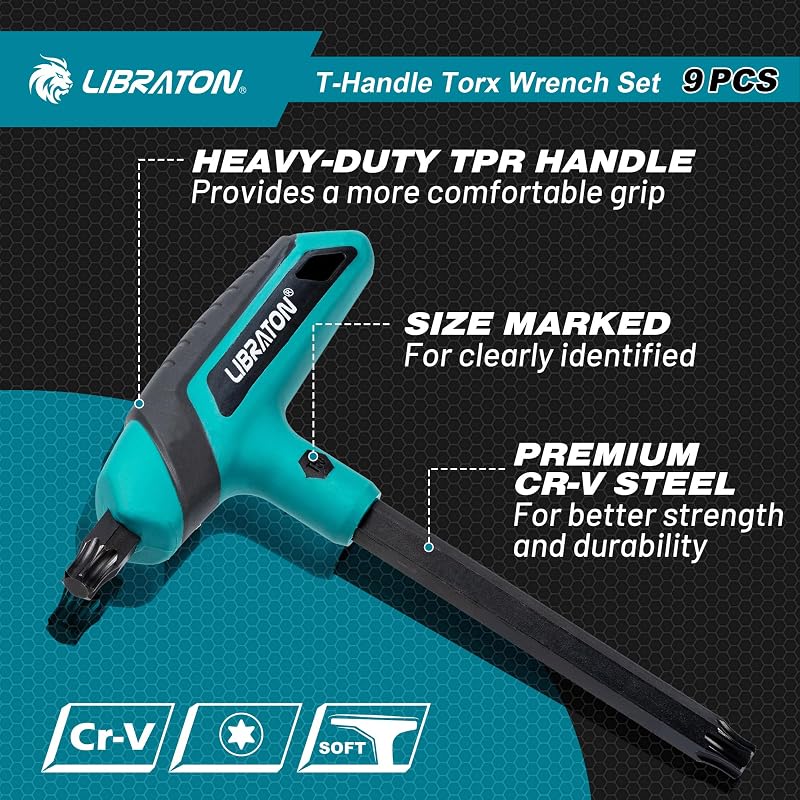 LIBRATON T10-T50 Torx Kulcs Készlet Autó Kerékpár Szereléshez Tárolóval