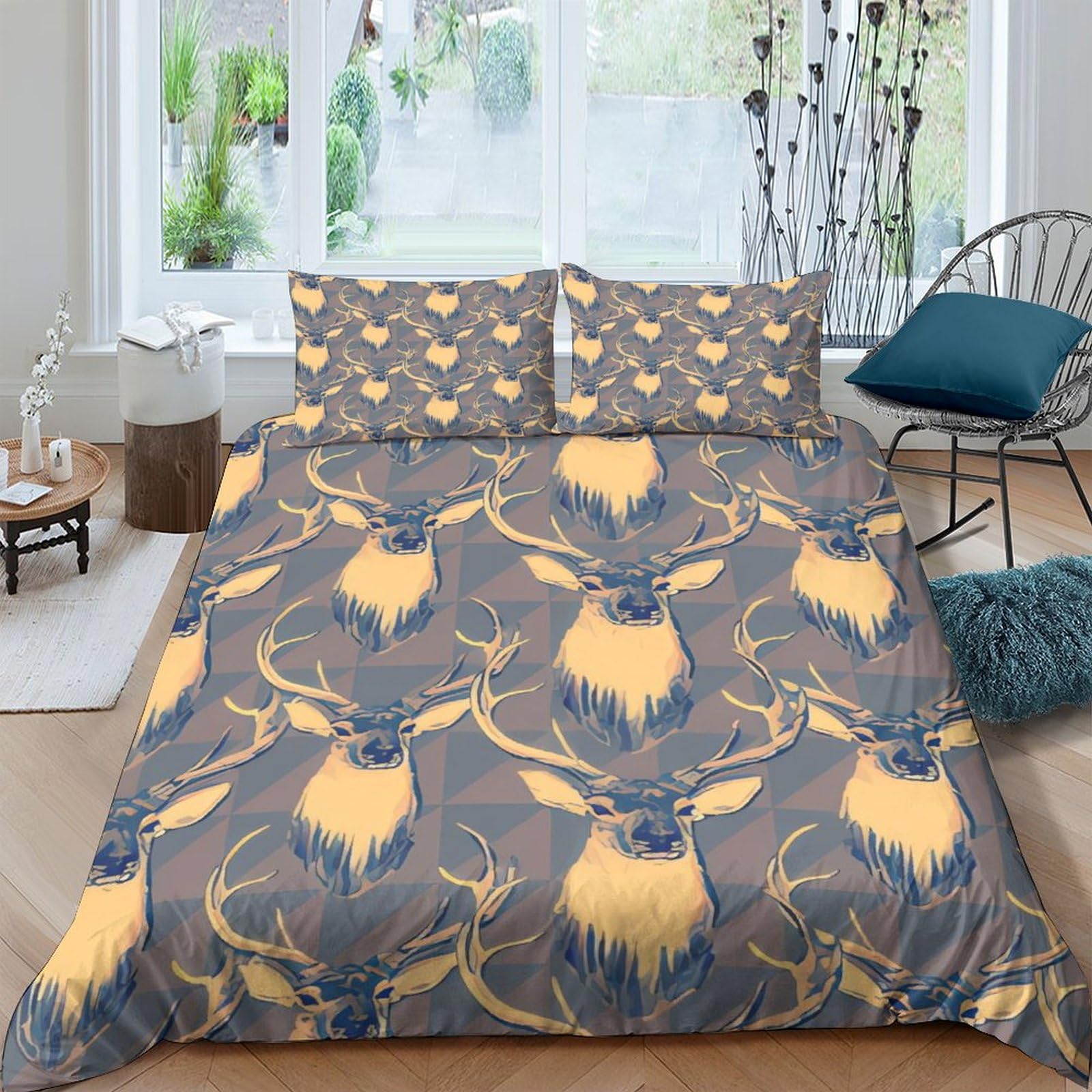 Housse de couette 3D imprimé cerf en peluche microfibre King avec fermeture éclair