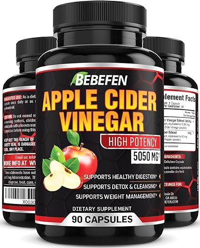 Miniatura 1 de Cápsulas de vinagre de sidra de manzana, píldoras de fórmula de 5050 mg con extracto de pimienta negra, 90 cápsulas de vinagre de sidra de manzana