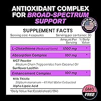 Vista 2 de 1000mg Glutathione for Immune Support - 100mg Absorption Complex - Reduced Liposomal Glutathione Supplement with Alpha Lipoic Acid - Brain Booster