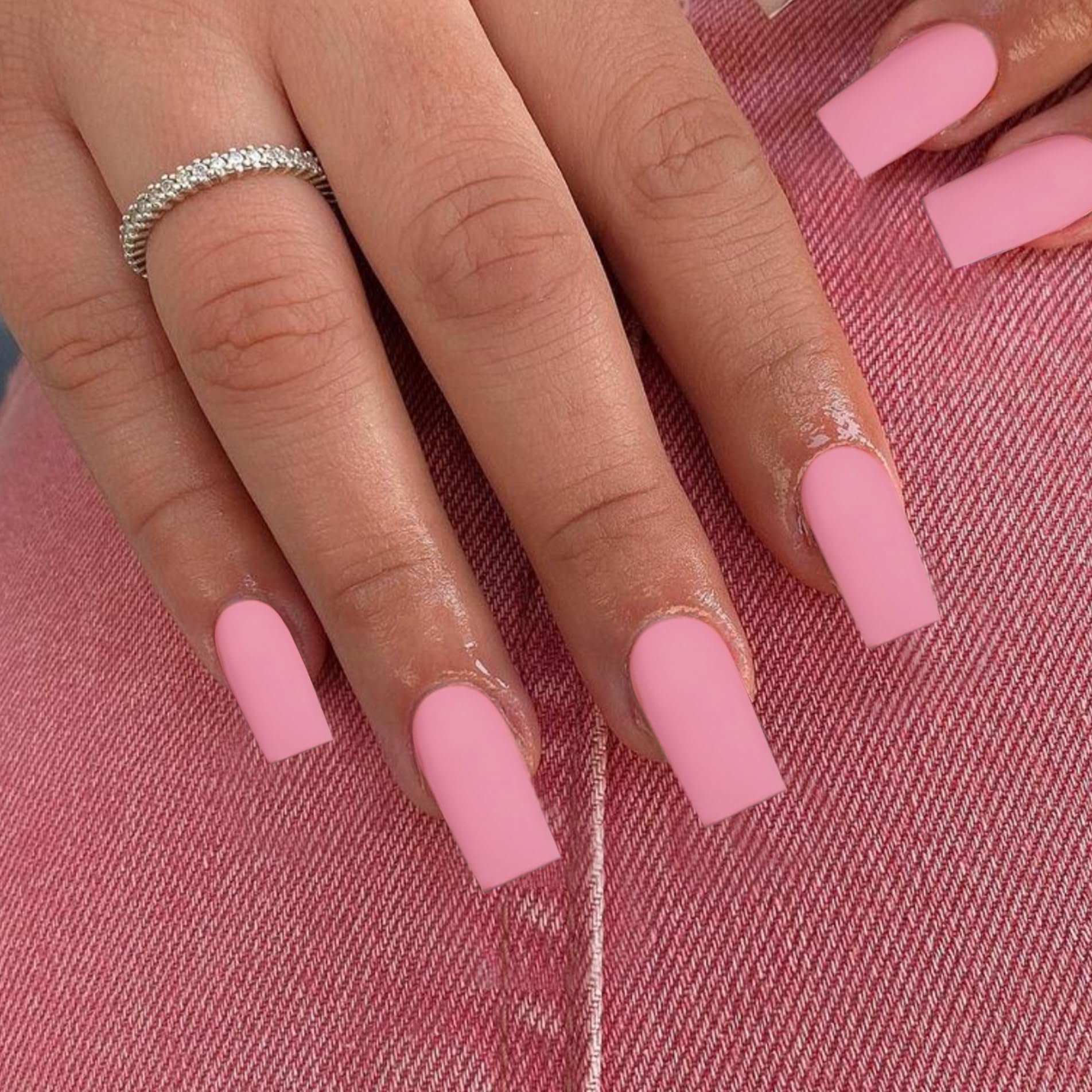 SXVME Long Press on Nails Square, Matte Rose Pink False Nails Medium Long Coffin, Acrylic Fake Nails Press on - Image 2