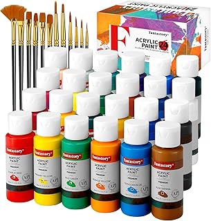 fantastory Acrylic Paint Set, 24 x 60 ml with 12 Brushes; Christmas Acrylic Paint, Waterproof; For Canvas/Wood,/Ceramics,/Models; For Beginners, Art Students, Hobby Artists