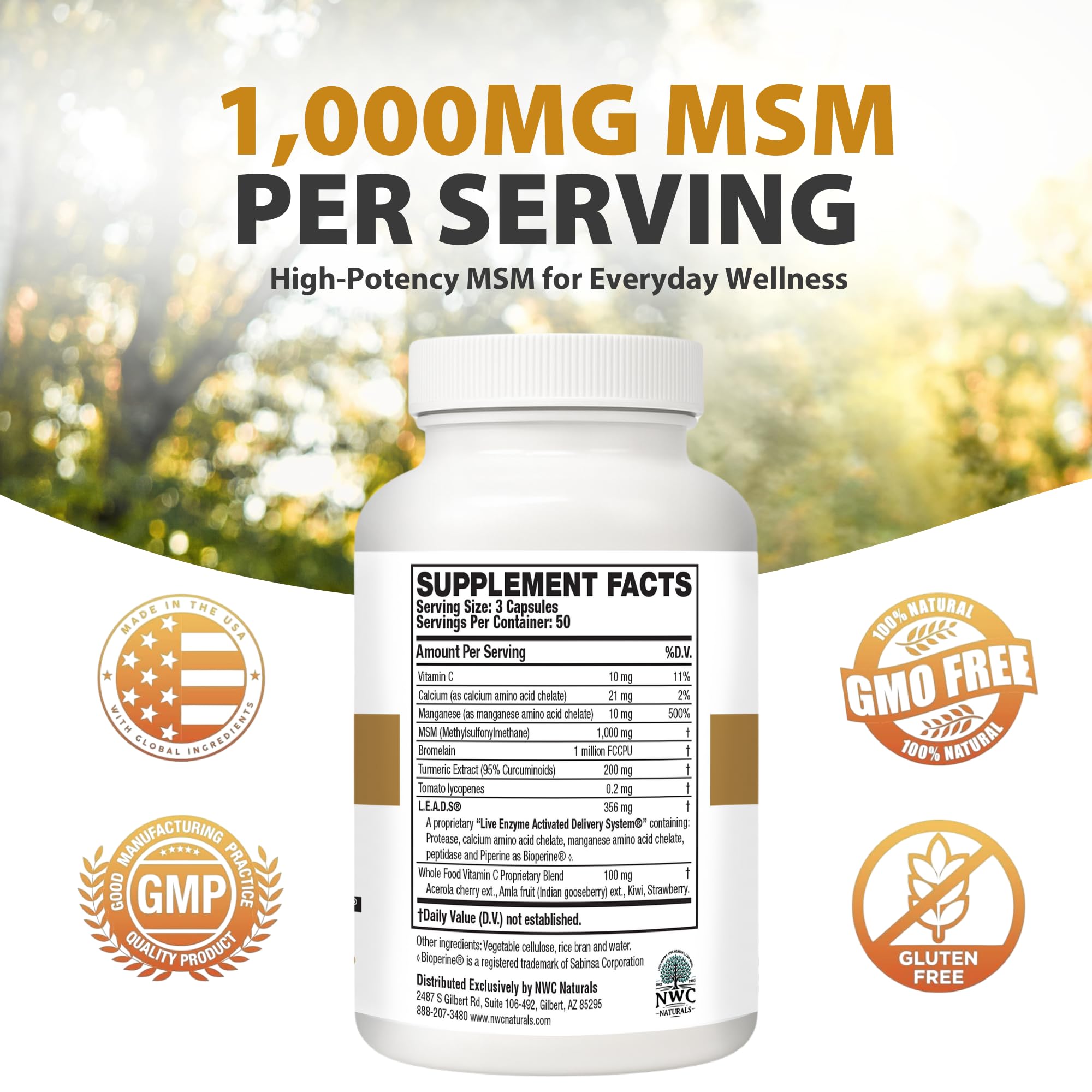 NWC Naturals MSM Supplement Gold, 1,000 mg Per Serving, 150 Capsules — Amazon image 4