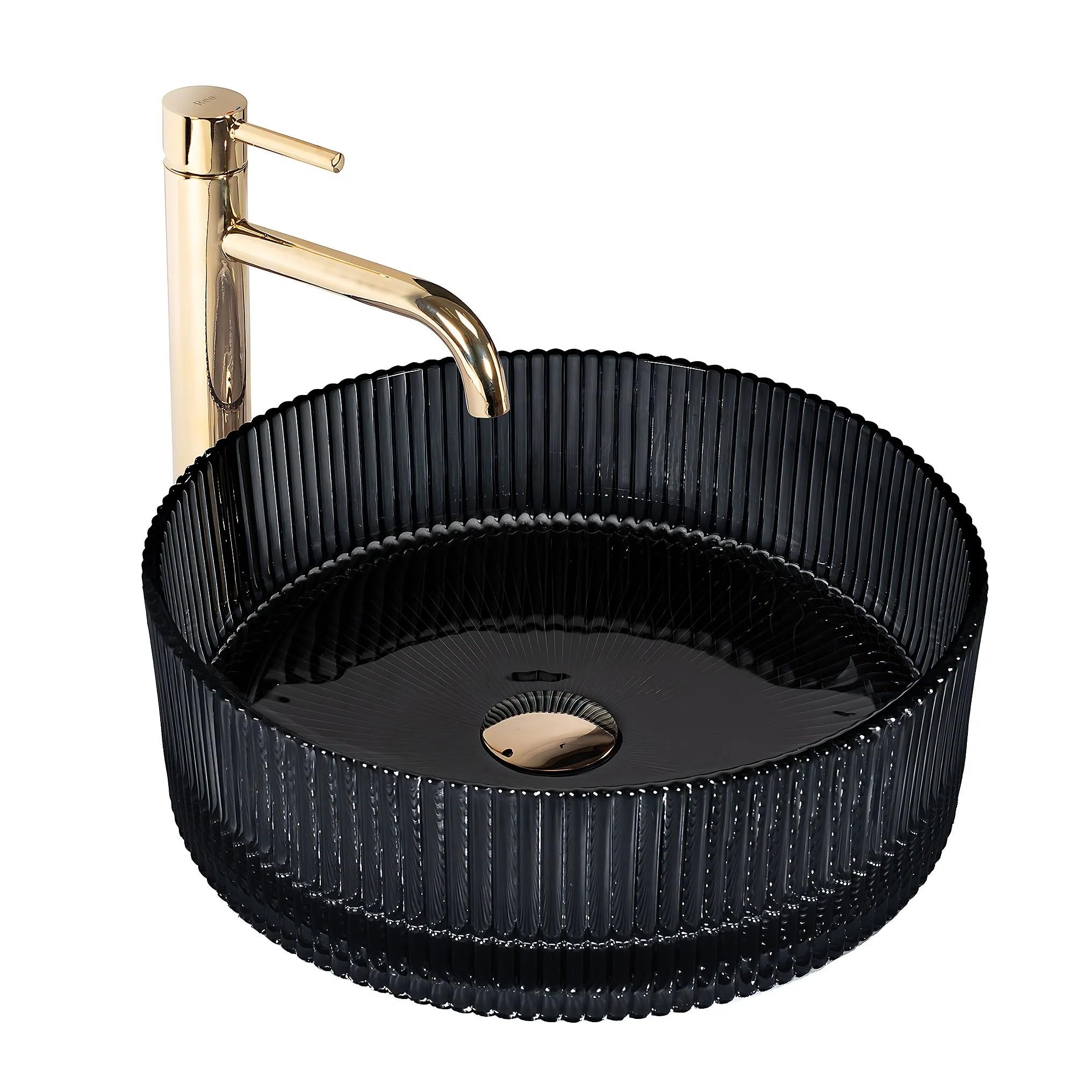 Rea Umywalka Nablatowa Szklana Okrągła Ingrid 36 Black Czarna Ryflowana 36cm