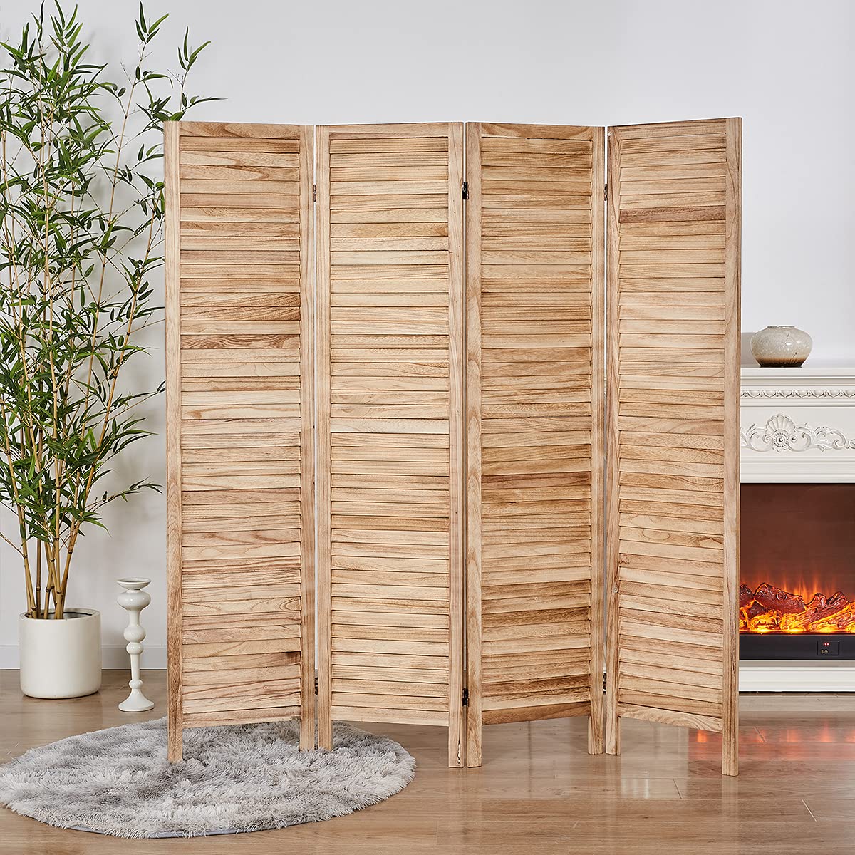 Rose Home Fashion RHF 4 Panel 5.6 Ft Tall Wood Room Divider, Wood