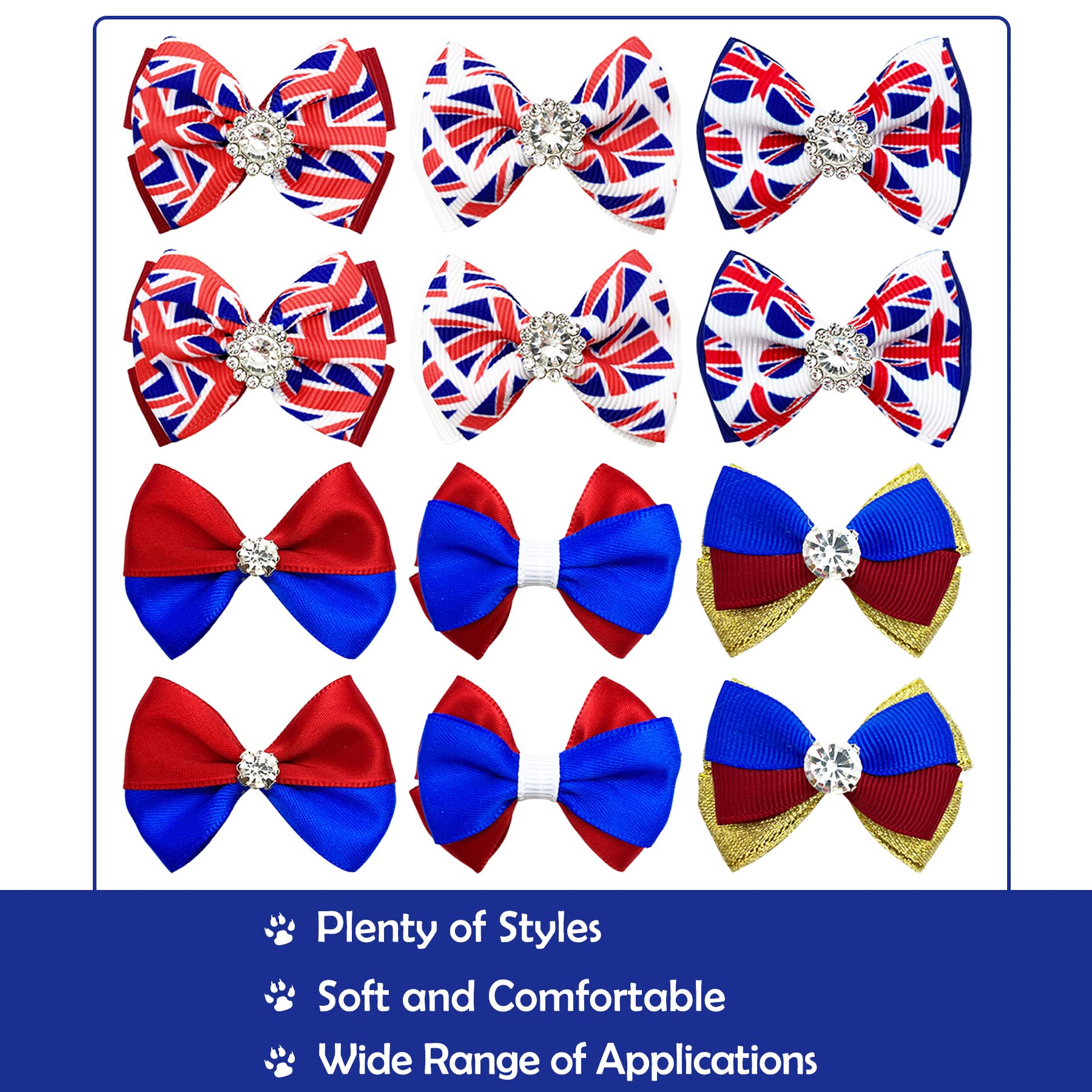 BIPY 20PCS Union Jack Dog Hair Bows with Rubber Bands Dog Grooming Bows Kings Coronation UK British Flag Kitten Puppy Cat Hair Bows Topknot Attachment Accessories Colors Random - Image 3