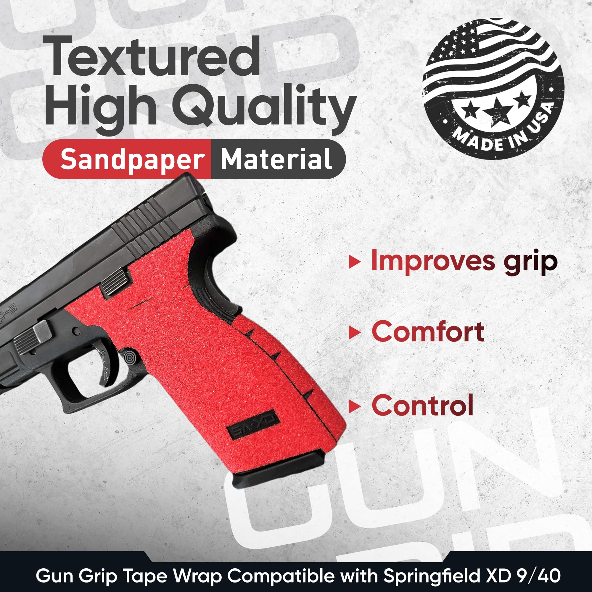 Handleitgrips Gun Grip Tape Compatible with Springfield XD 9/40 - Red Sandpaper Pistol Grip Tape, Easy Installation, Gun Parts & Accessories, Veteran Owned, Made in USA