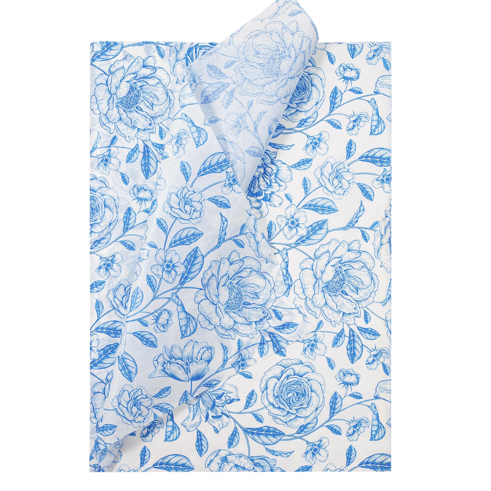 RUSPEPA Floral Wrapping Tissue Paper - 30 Sheets 35x50 cm Vintage Toile Blue Floral Tissue Paper Bulk for Birthday, Bridal Shower, Wedding, Baby Shower, Art Craft, Party Favor Decoration