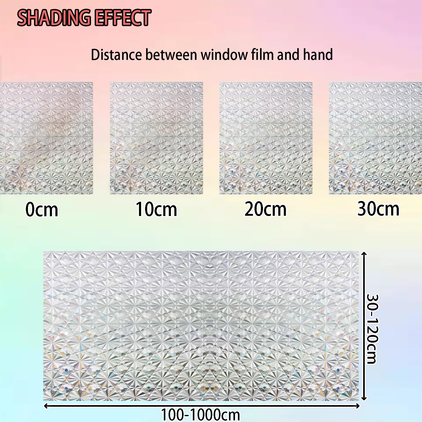 Window Privacy Film 80 x 400 cm Blokująca Promienie Uv, Matowa, Nieprzezroczysta, Zdejmowalna, Przylegająca Elektrostatycznie, Folia Na Szkło Matowe Na Okna, Diament 3D