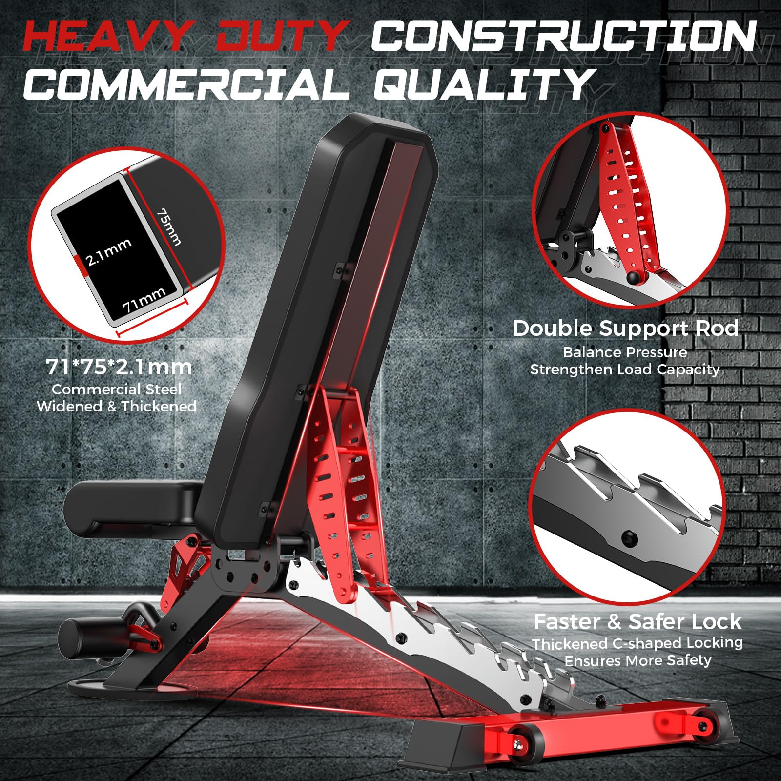 Weight Bench, Heavy Duty Bench and 8 Adjustable Positions Workout Bench Press for Home Gym Strength Training