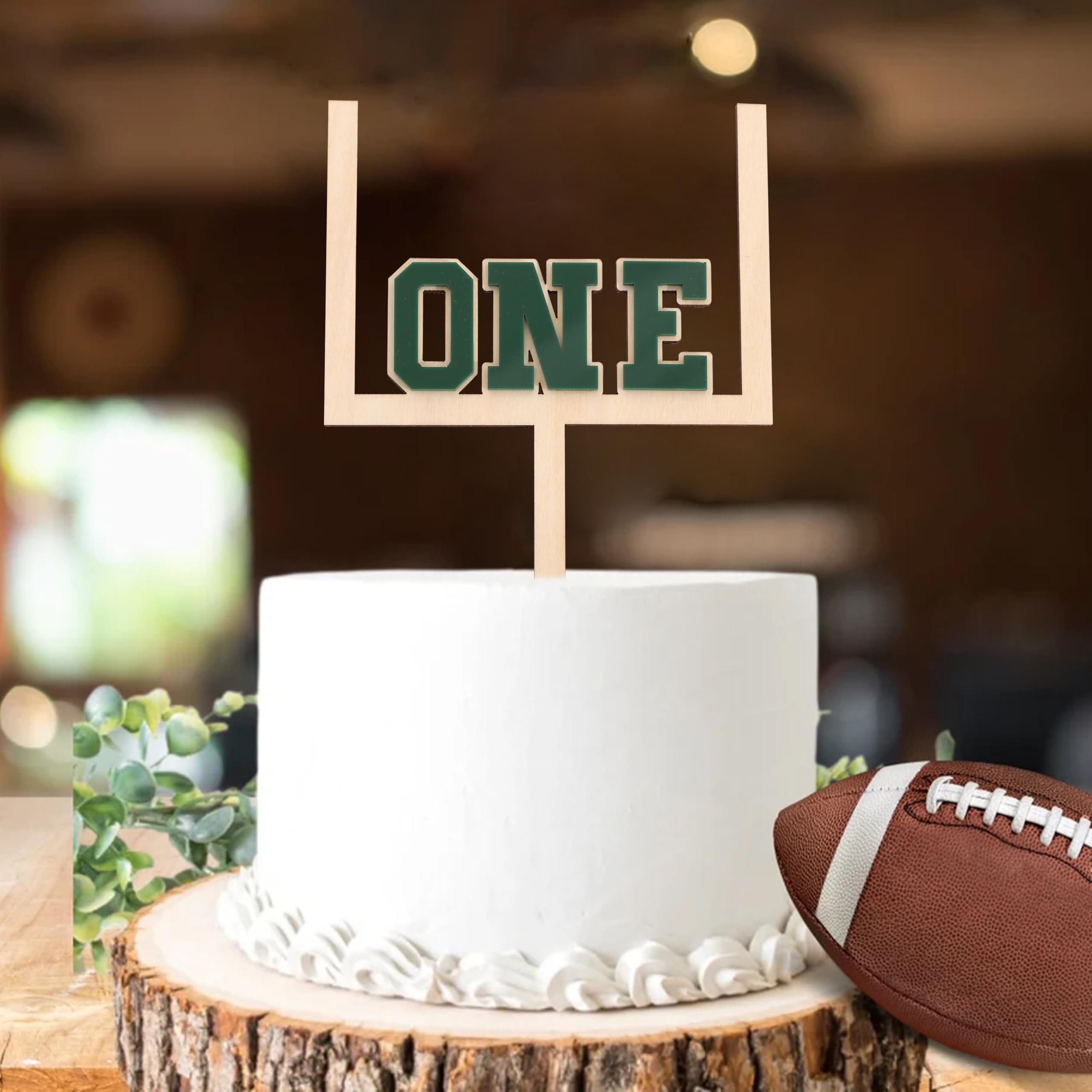 Wood And Acrylic Football One Cake Topper - Football First/1st Birthday Decorations,First Year Down Party Decorations,Rookie Of The Year Cake Decor (
