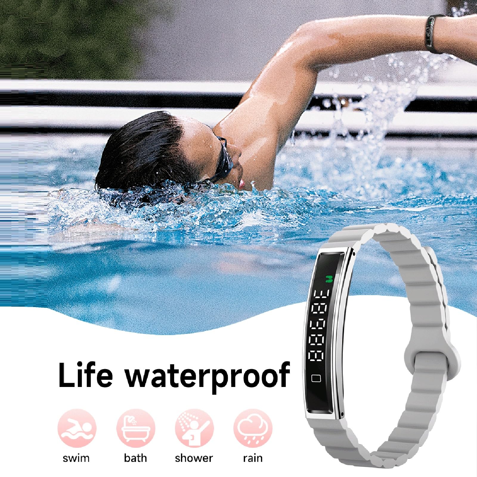 Smart Bracelet, Fitness Trackers, 5ATM Waterproof with 24/7 Heart Rate/SpO2/Sleep Tracker, Bluetooth 5.3, APP, Multi-Sport Modes for iOS & Android (Gold)