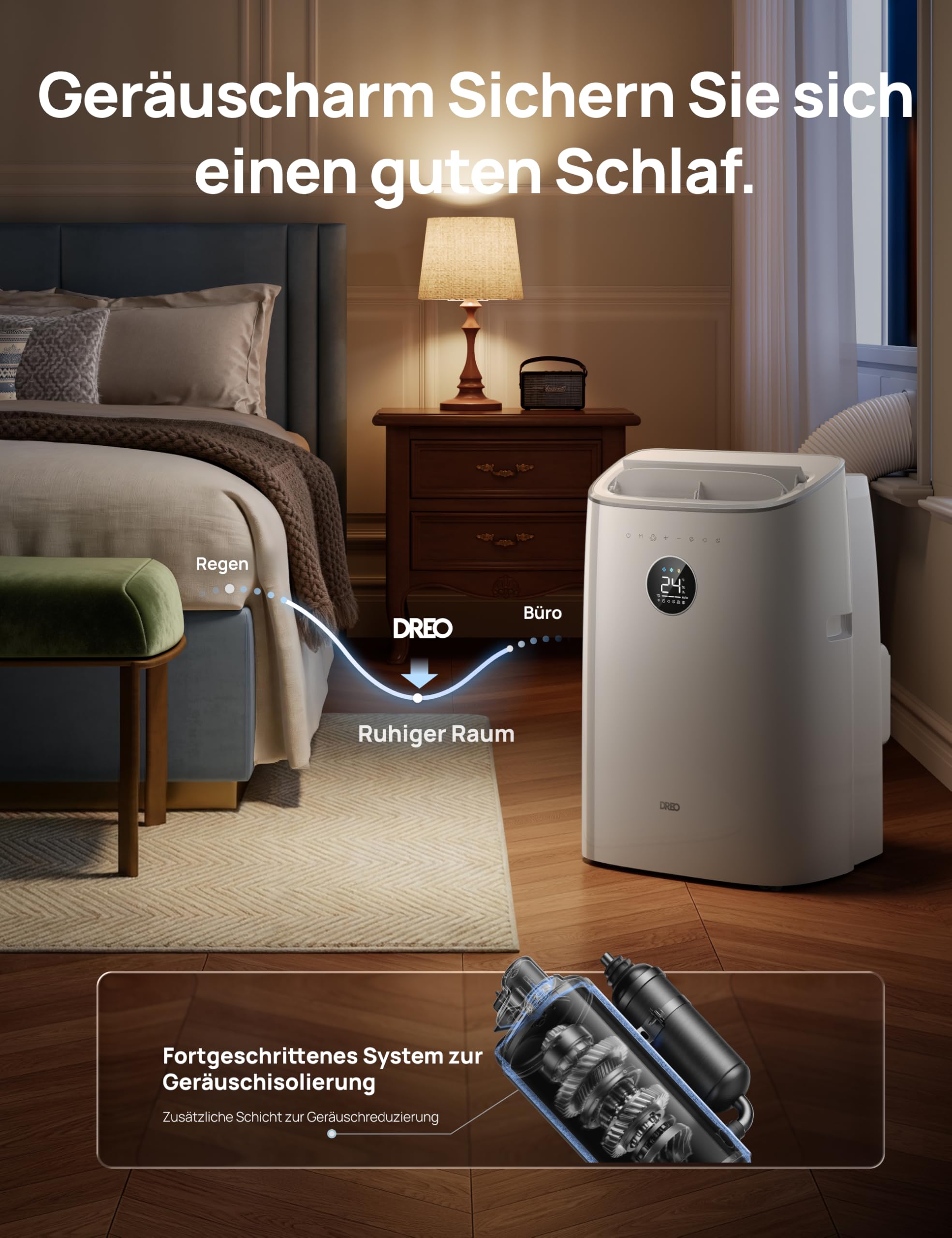 DREO 7.500 BTU Mobile Klimaanlage 3-in-1 Kühlen Ventilieren Entfeuchten App-Sprachsteuerung Fenster-Set AC318S