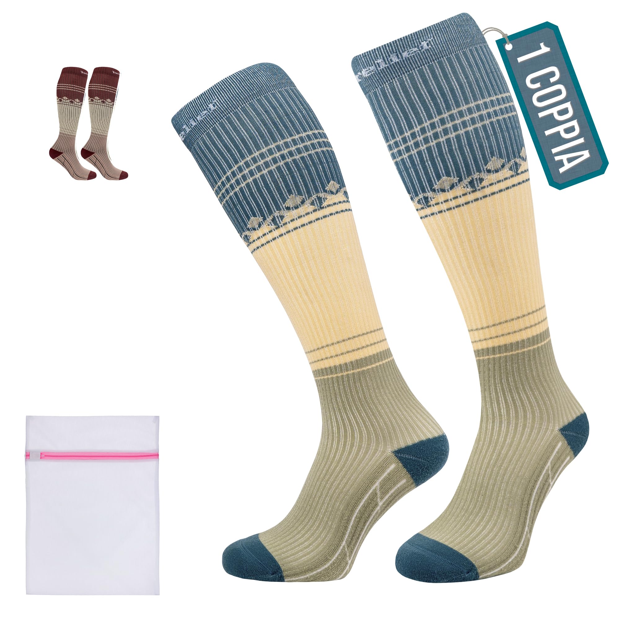 360 RELIEF Calze Elastiche a Compressione graduate 15-20 mmhg - Calze a Compressione Premium di Classe 1 per Donne e Uomo - Supporto per Corsa, Viaggio, Palestra, Sportivo - con Borsa Lavanderia