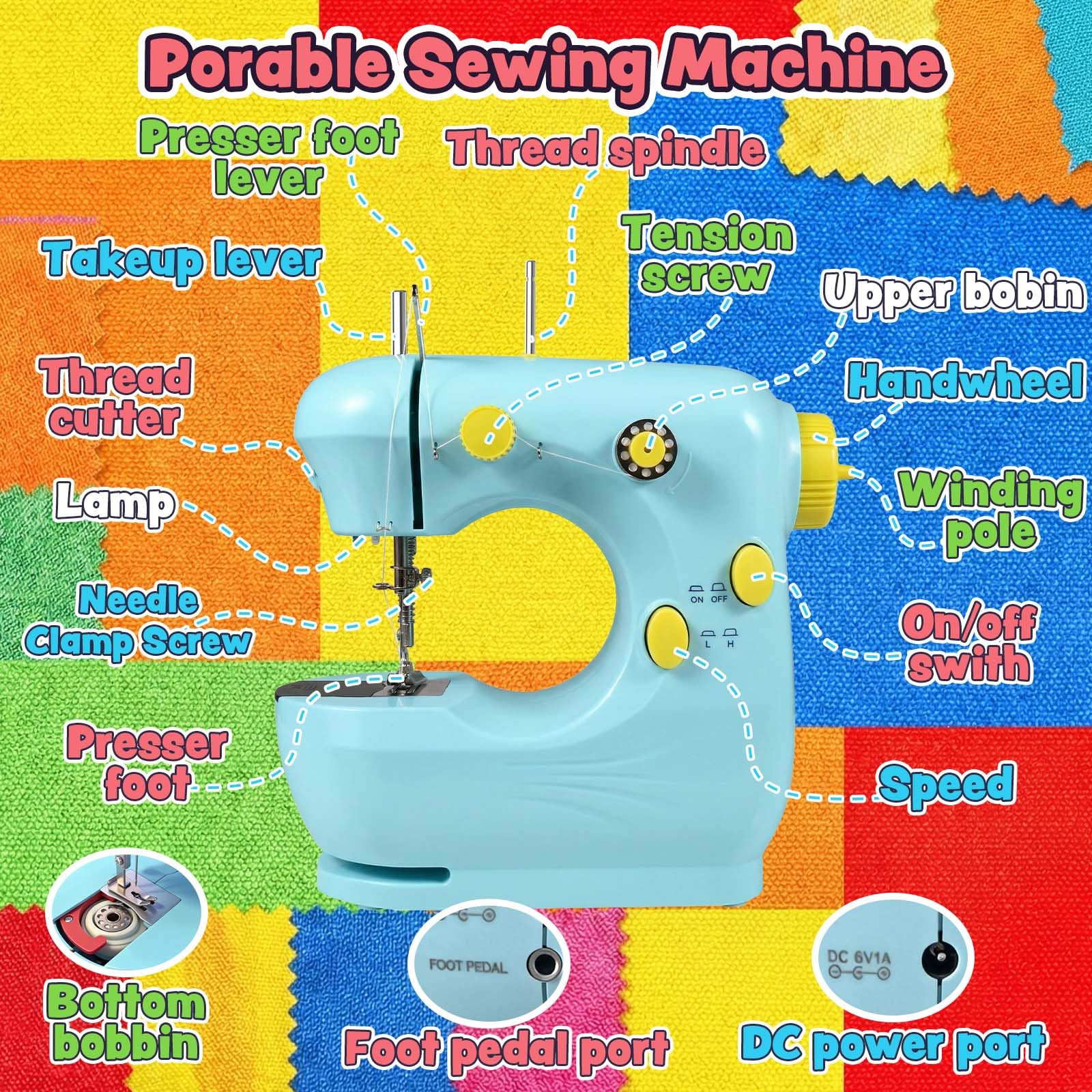 Máquina de coser para principiantes, mini máquina de coser eléctrica para reparación y manualidades, pequeña máquina de coser portátil de doble velocidad con juegos de costura completos, pedal y