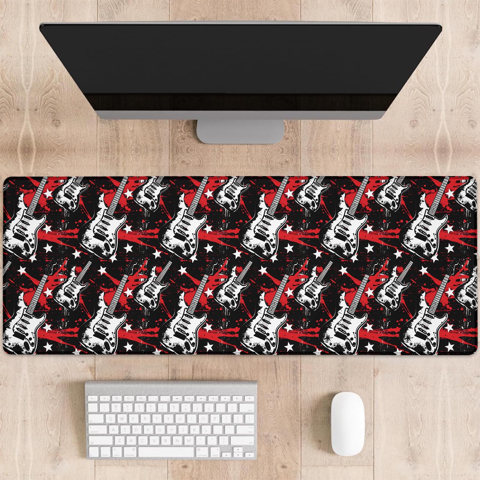 dhakalrlde Rock Guitar Gaming Mouse Pad, Large Grunge Electric Guitars Design Desk Mat for Computer, Extended Keyboard Laptop Mouse Pads 31.5×11.8in,