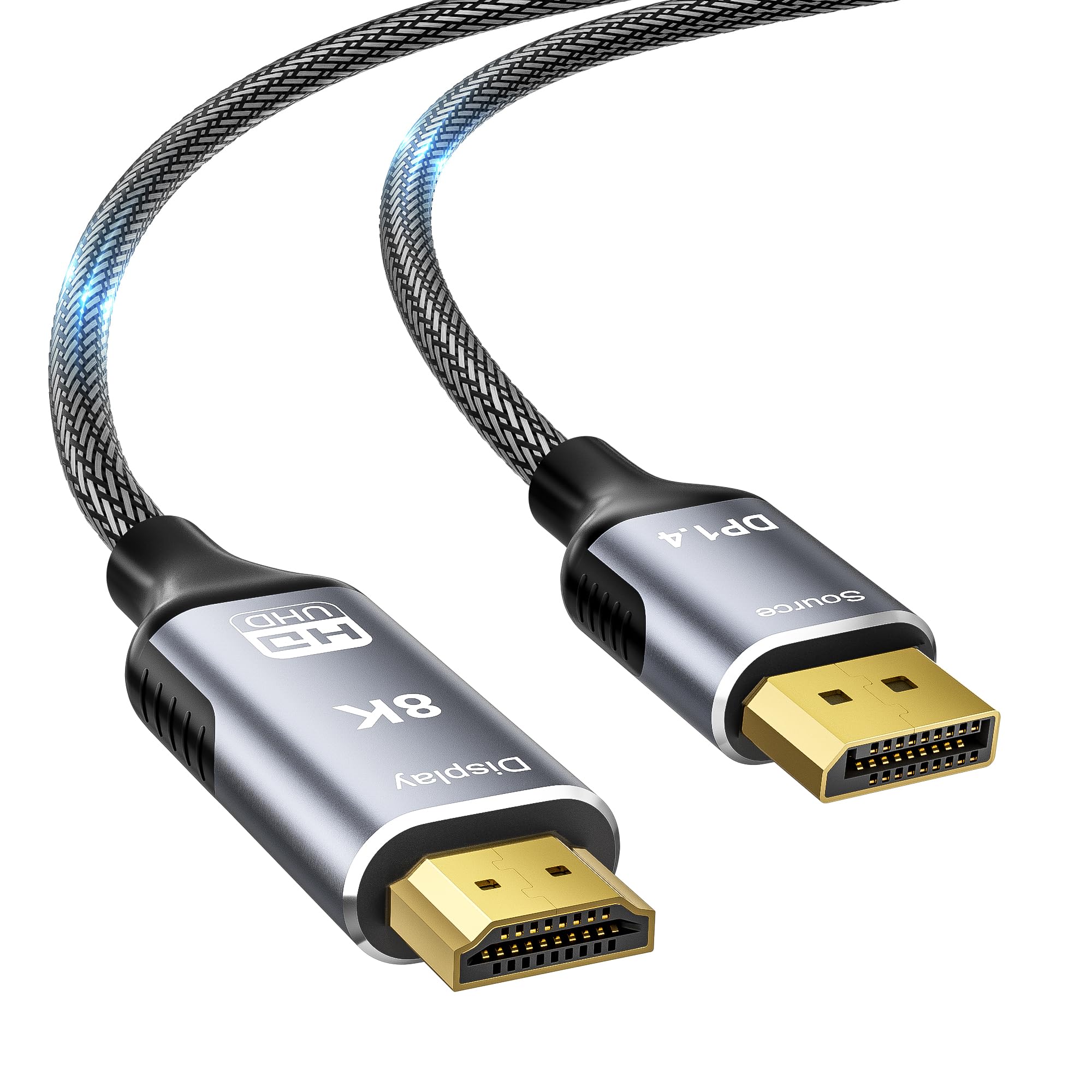 Cable DisplayPort a HDMI 2.1 8K de 3.3 pies - 8K a 60Hz 4K a 240Hz 2K a 240Hz, cable trenzado unidireccional DP a HDMI compatible con PC, Dell, HP, AMD, Lenovo, monitor, proyector