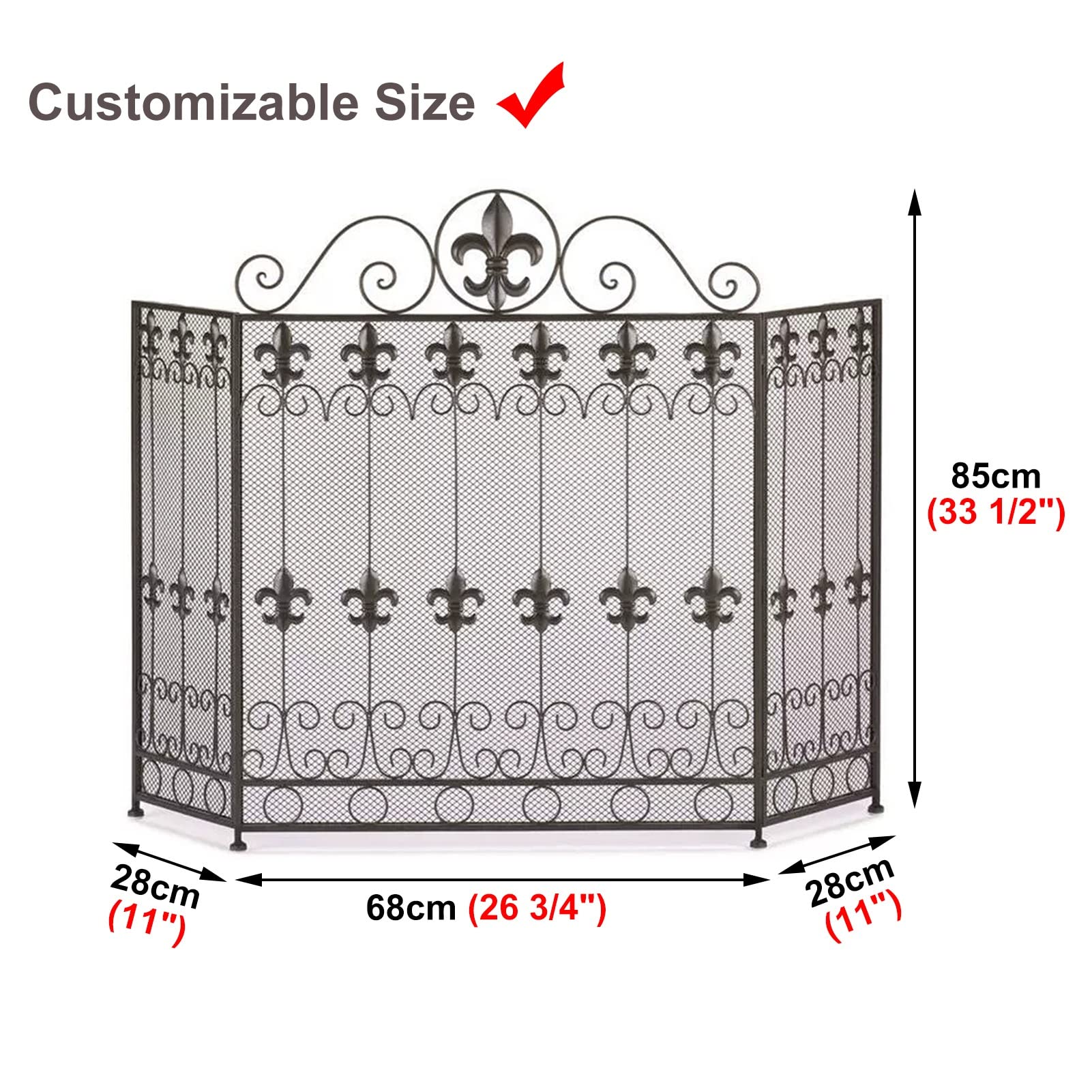 ZIMGOD Salvachispas Chimenea Pantalla Protectora Plegable para Chimenea, Protector contra Chispas de Estilo Europeo con Malla de Seguridad, Pantallas Protectoras para Chimenea de Tres Pliegues