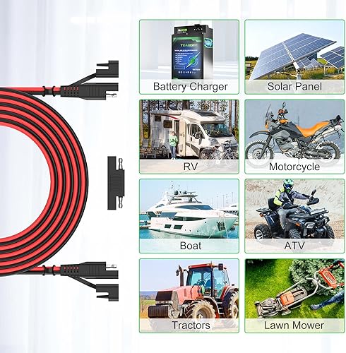 Miniatura 6 de Cable SAE a SAE de 10 pies 16 AWG, cable de extensión Bateria Power SAE para cargador de batería, conector de desconexión rápida, cable de extensión