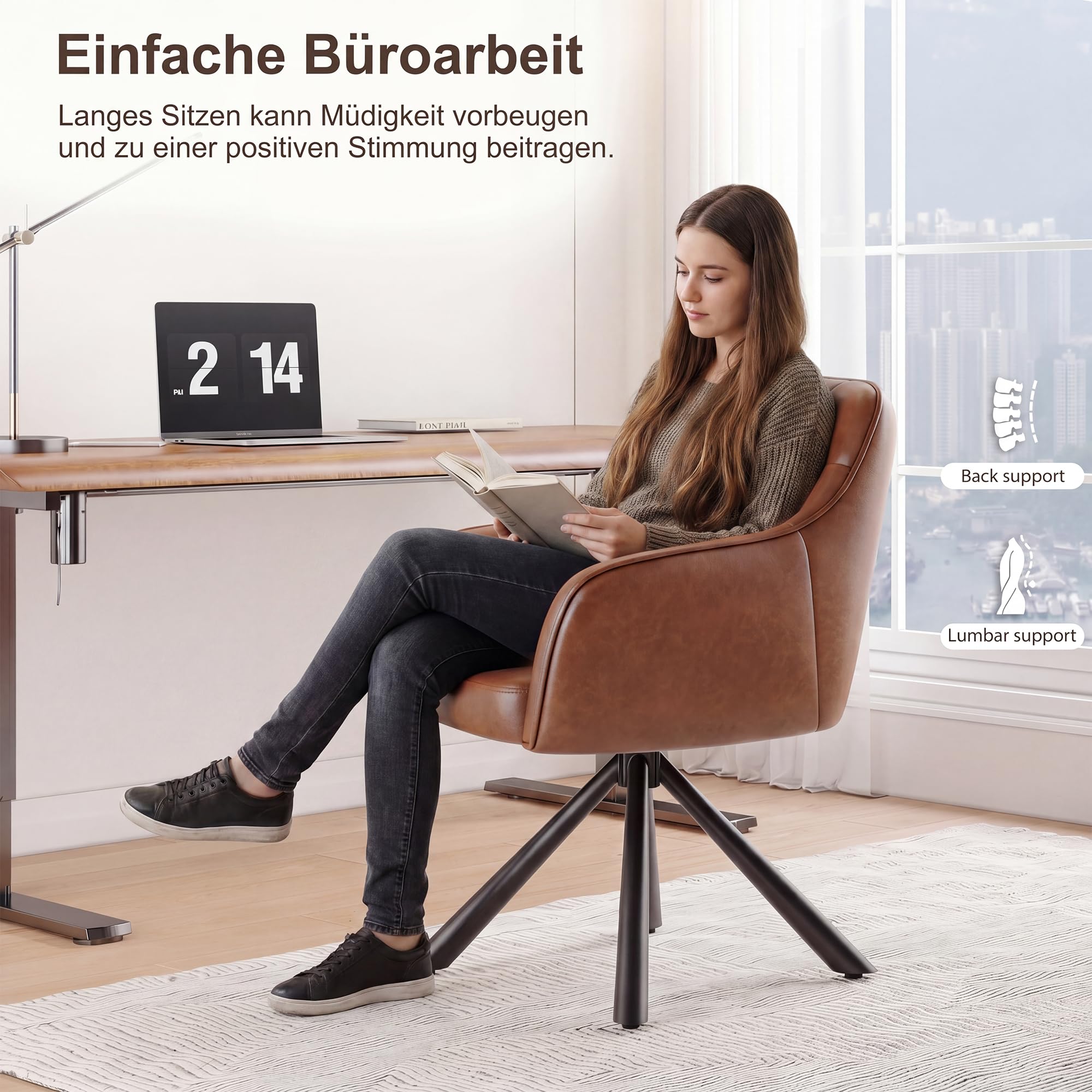 YOUDENOVA Esszimmerstühle 2er Set, 360° Drehbar mit Armlehnen, Cognac Braun