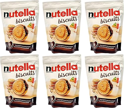 6X Ferrero Nutella Biscuits Cookies Filled with Nutella Biscuits with Hazelnut Cream Bag of 304g Sweet Snack