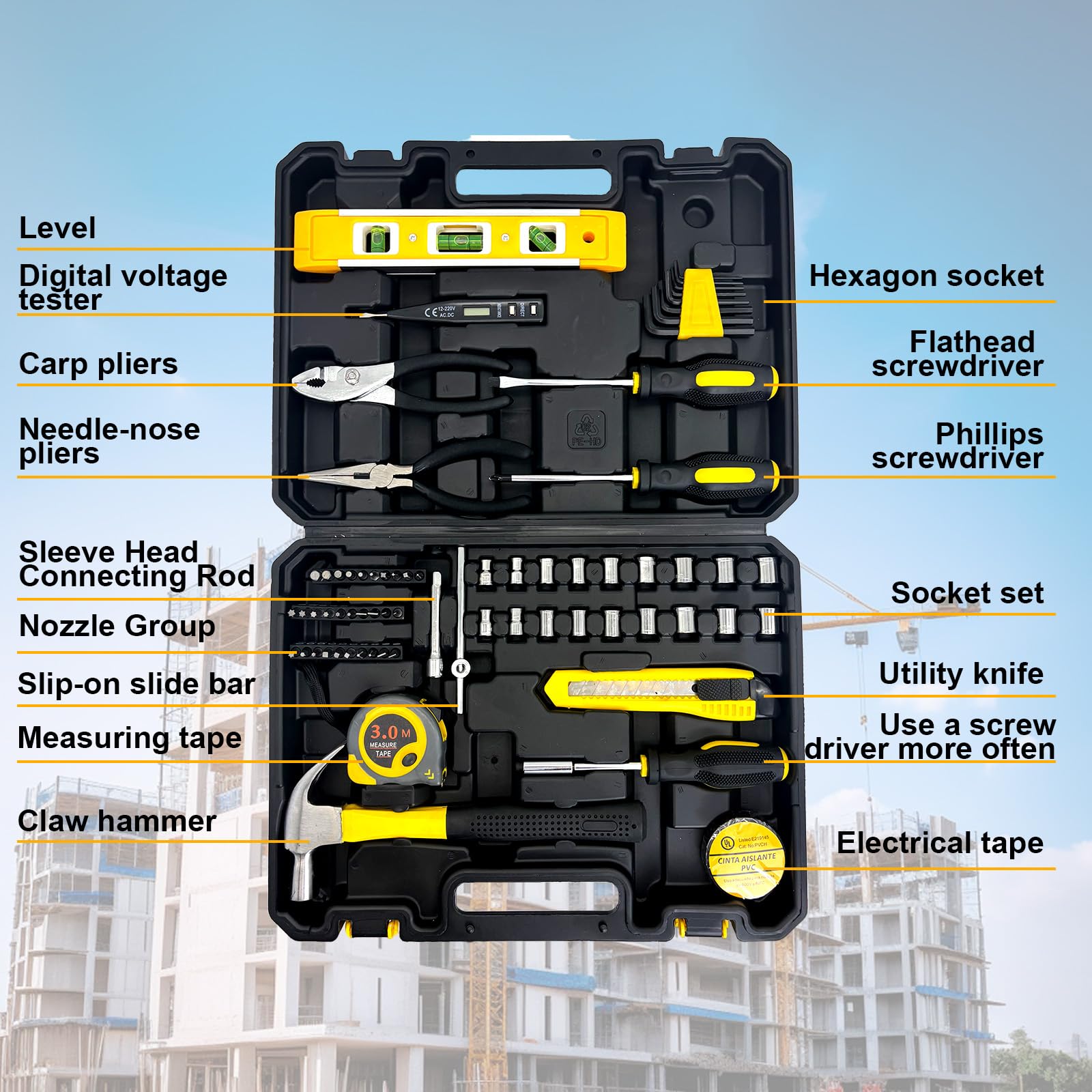 Cassetta degli attrezzi, set di riparazione per la casa, 78 pezzi, attrezzi manuali per la casa, hardware combinato, set di attrezzi manuali fai da te