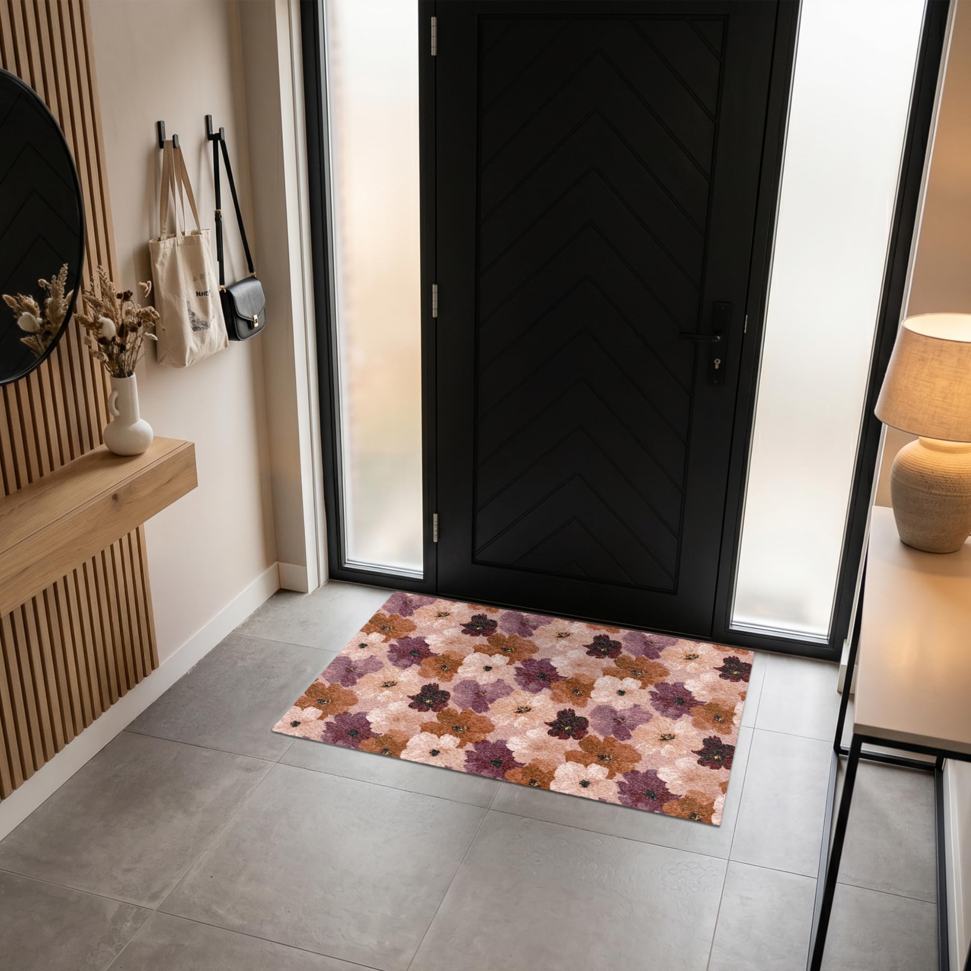 MuchoWow© Paillasson Tapis Entree Interieur d Entrée Exterieur Caoutchouc | 80x120 cm - d'entree Absorbant d'Entrée Intérieur pour Maison original Fleurs - Abstrait - Tons de terre