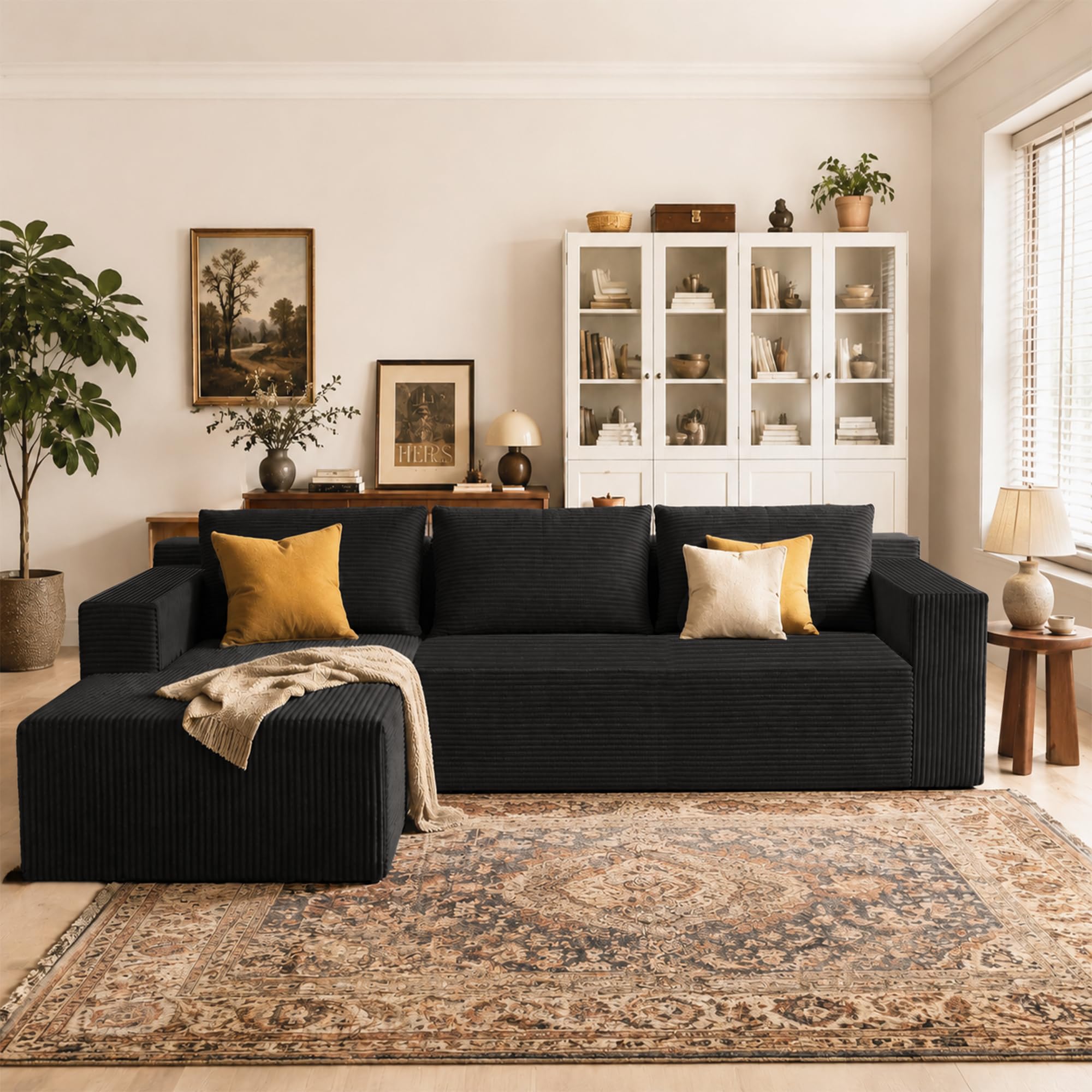 ANONER 103" L Shaped Modular Couch, Modular Sectional Sofa with Chaise | Corner Deep Seat Sofa, Modern Minimalist Boneless Couch, Sectional Couches for Living Room &amp; Apartment, Dark Grey
