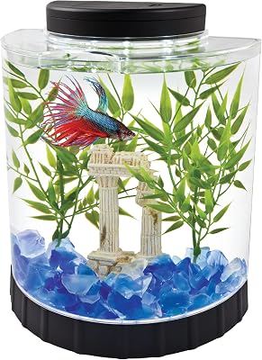 Tetra LED Half Moon Aquarium Kit, 1.1 Gallons, Small, Clear Plastic Fish Tank With Curved Front, Easy Feeding And Movable, Energy-Efficient LEDs Ideal For Bettas Great As Desk Aquarium