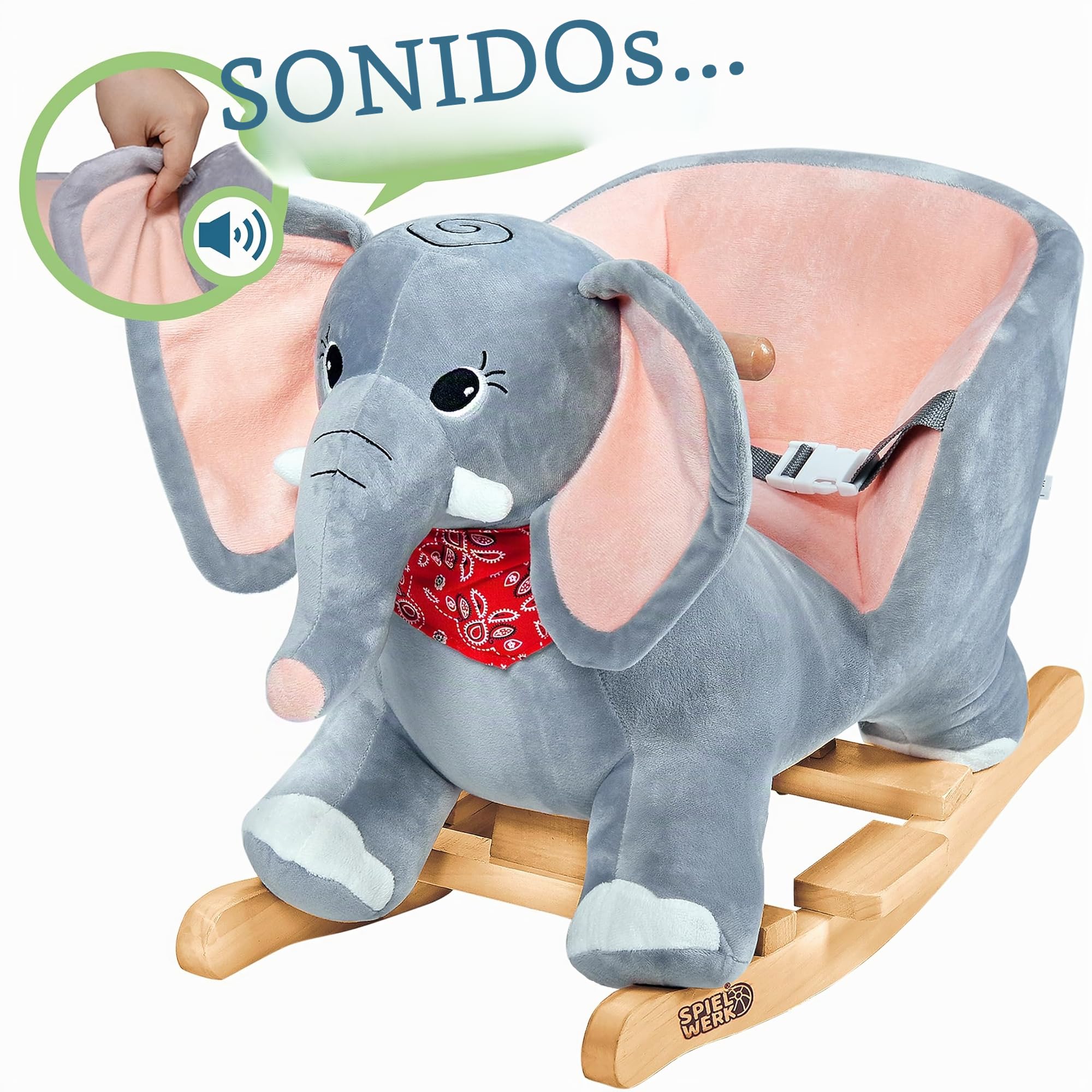 Spielwerk® Elefante Balancín Mecedora Bebe Animales de Juguete Peluches Felpa Suave Sonido Regalos Originales Bebes 1 Año Columpio Infantil