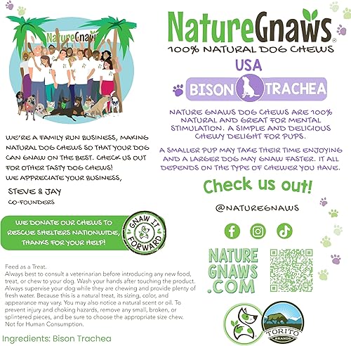 Miniatura 5 de Nature Gnaws Anillos de tráquea de bisonte ahumado de EE. UU. para perros, masticables dentales naturales de primera calidad, huesos de perro de