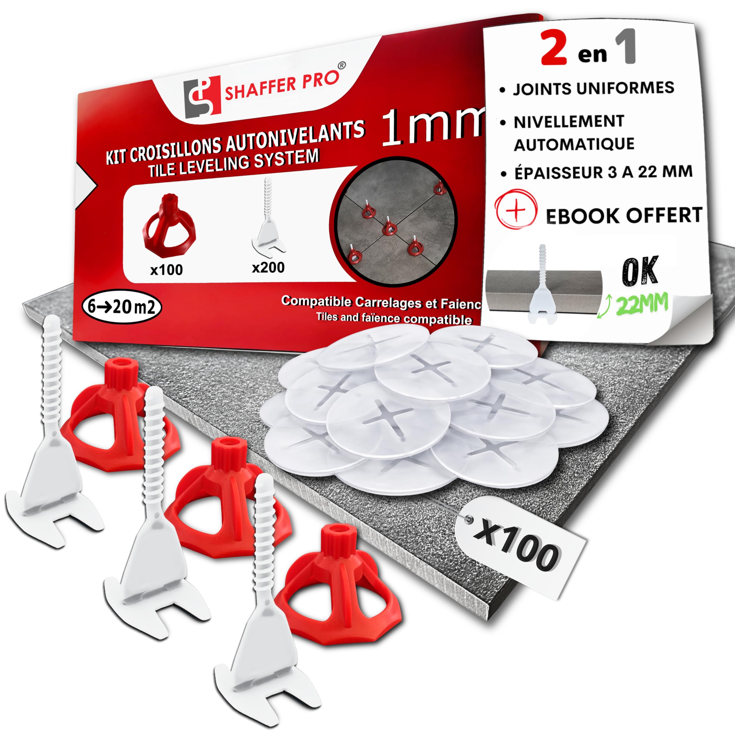Croisillons carrelage autonivelant 1mm I SHAFFER PRO I Comptatible 20mm