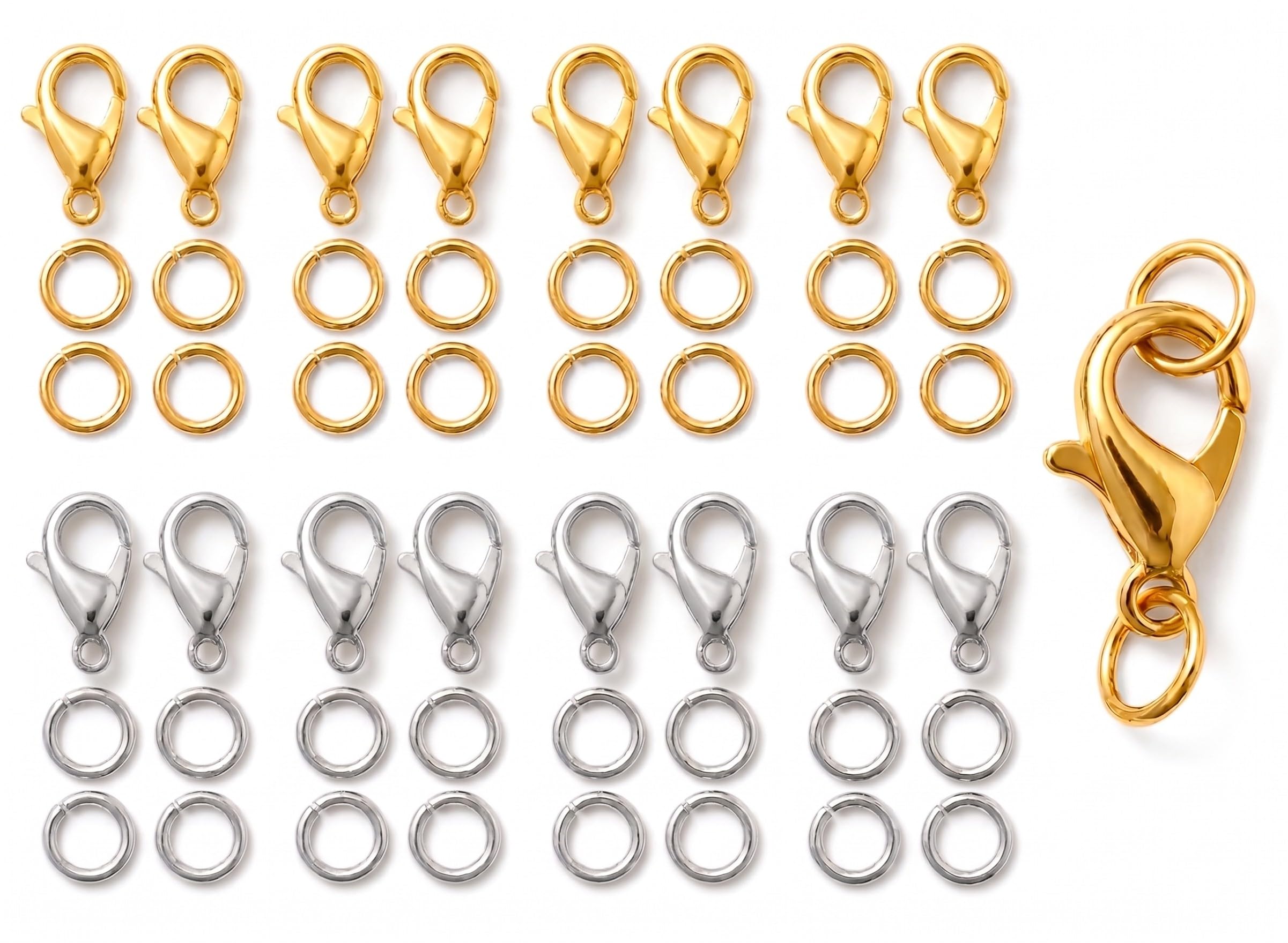 25 Lobster Clasps with 50 Jump Rings, Gold & Silver Mix, Ready-to-Use Combo Set for Bracelets, DIY Jewellery Making & Repairs (10mm Clasps & 5mm Rings) (LC-M25)-image-38